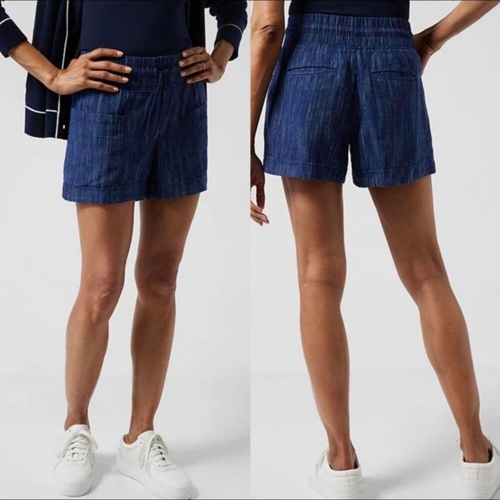 Athleta navy cabo linen textured shorts